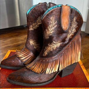 Corral Handcrafted LD Brown Fringe Laser & Studs Ankle Cowboy Boots